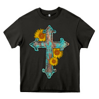 Asphalt turquoise sunflower cross Heavy Core Tee - AdoDesignShop