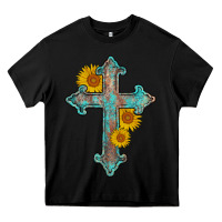 Black turquoise sunflower cross Heavy Core Tee - AdoDesignShop