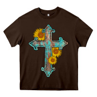 Chocolate Brown turquoise sunflower cross Heavy Core Tee - AdoDesignShop