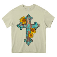 Mossy turquoise sunflower cross Heavy Core Tee - AdoDesignShop