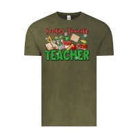 Vintage Olive santa's favorite teacher Vintage Tee - MaliasSmallBusiness