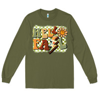 Army Green groovy hello fall Long Sleeve Tee - BarkalooDesign