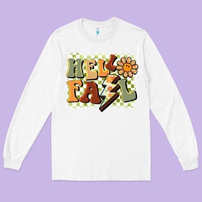 Groovy Hello Fall Long Sleeve Tee Designed By Barkaloodesign