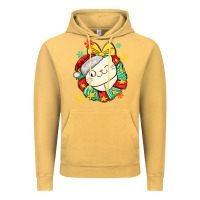 Vintage Mustard Christmas wreaths cat Vintage Hoodie - MaliasSmallBusiness