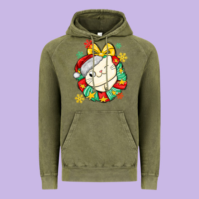 Christmas Wreaths Cat Vintage Hoodie Designed By Maliassmallbusiness