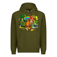Army Green St. Patrick's Day gnomies with leopard tumbler Premium Hoodie - HowdyJamesFarm