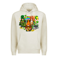 Oatmeal Heather St. Patrick's Day gnomies with leopard tumbler Premium Hoodie - HowdyJamesFarm