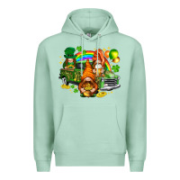 Seafoam St. Patrick's Day gnomies with leopard tumbler Premium Hoodie - HowdyJamesFarm