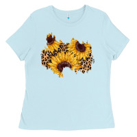 Baby Blue sunflower leopard patch Ladies Tee - AdoDesignShop