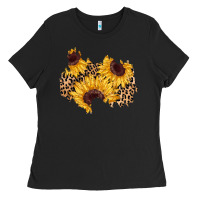 Black sunflower leopard patch Ladies Tee - AdoDesignShop