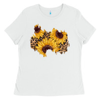 White sunflower leopard patch Ladies Tee - AdoDesignShop