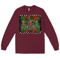 Burgundy dead inside but it's Christmas dancing skeletons Long Sleeve Tee - BarkalooDesign