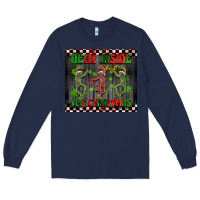 Navy dead inside but it's Christmas dancing skeletons Long Sleeve Tee - BarkalooDesign