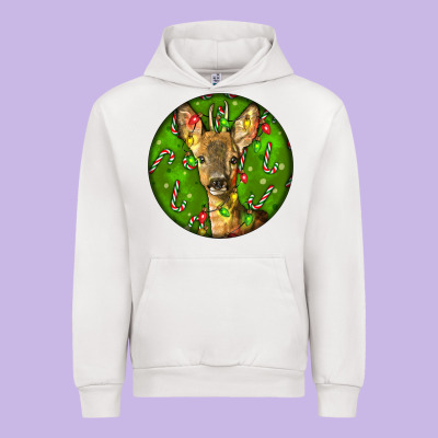 Red Brocket Deer Christmas Urban Hoodie Designed By Lillyallendesigns