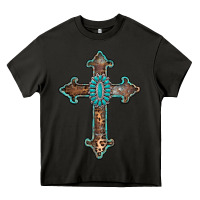 Asphalt turquoise cross Heavy Core Tee - AdoDesignShop