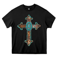 Black turquoise cross Heavy Core Tee - AdoDesignShop