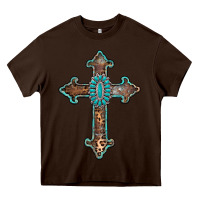 Chocolate Brown turquoise cross Heavy Core Tee - AdoDesignShop
