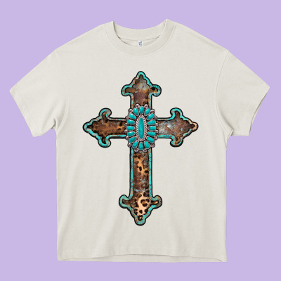 Turquoise Cross Heavy Core Tee Designed By Adodesignshop