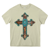 Mossy turquoise cross Heavy Core Tee - AdoDesignShop