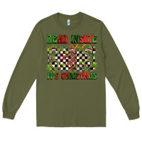 Army Green dead inside but it's christmas dancing skeletons Long Sleeve Tee - BarkalooDesign