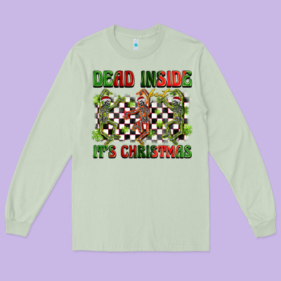 Dead Inside But It's Christmas Dancing Skeletons Long Sleeve Tee Designed By Barkaloodesign
