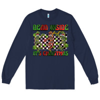 Navy dead inside but it's christmas dancing skeletons Long Sleeve Tee - BarkalooDesign