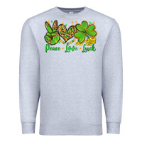 Heather Grey St. Patrick's Day Peace love luck Premium Sweatshirt - OliviaCreatesArt