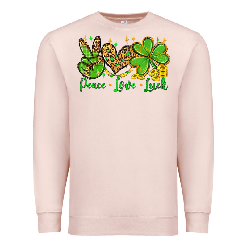 St. Patrick's Day Peace Love Luck Premium Sweatshirt by OliviaCreatesArt | Teevron