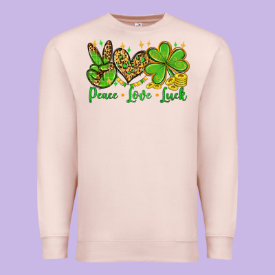 St. Patrick's Day Peace Love Luck Premium Sweatshirt Designed By Oliviacreatesart