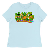 Baby Blue st patricks day gnomes shamrock gold rainbow Ladies Tee - Artiststas