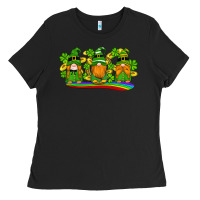 Black st patricks day gnomes shamrock gold rainbow Ladies Tee - Artiststas