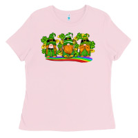Bubblegum Pink st patricks day gnomes shamrock gold rainbow Ladies Tee - Artiststas