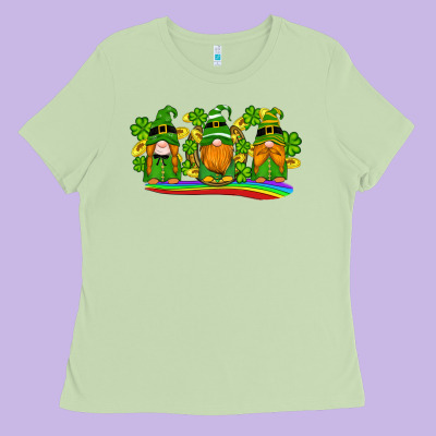 St Patricks Day Gnomes Shamrock Gold Rainbow Ladies Tee Designed By Artiststas