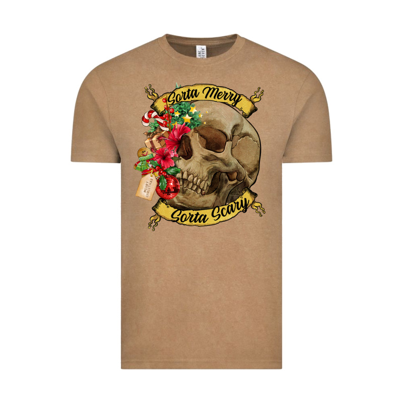 Sorta Merry Sorta Scary Skull Vintage Tee by NancyCooperArtShop | Teevron