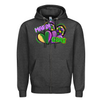 Charcoal Heather mardi gras heart Zipper Hoodie - CowGirlArtShop