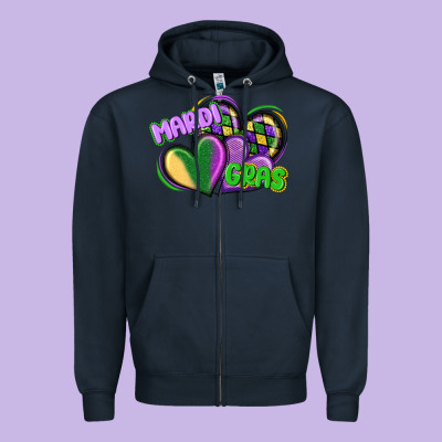 Mardi Gras Heart Zipper Hoodie Designed By Cowgirlartshop