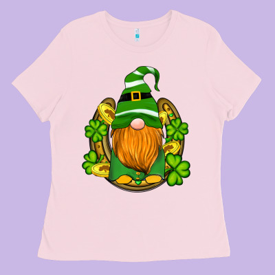 St Patricks Day Gnomes Horseshoe Shamrock Gold Ladies Tee Designed By Artiststas