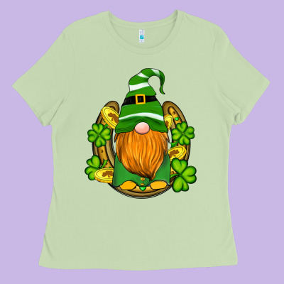 St Patricks Day Gnomes Horseshoe Shamrock Gold Ladies Tee Designed By Artiststas