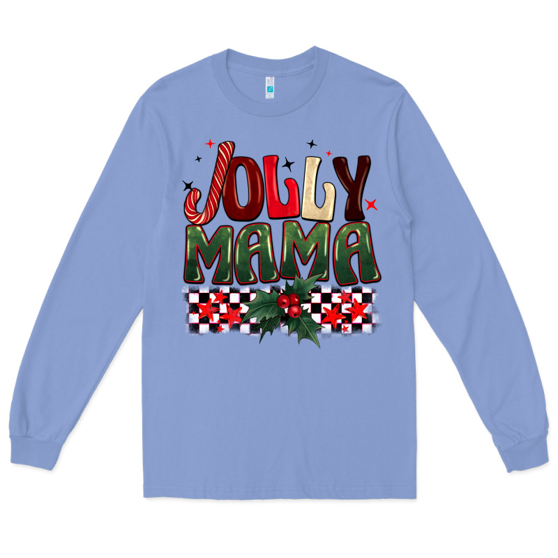 Christmas Jolly Mama Long Sleeve Tee by BarkalooDesign | Teevron