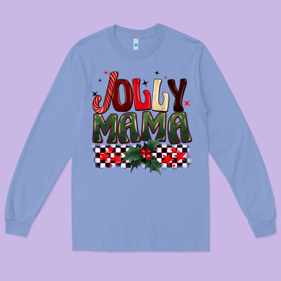 Christmas Jolly Mama Long Sleeve Tee Designed By Barkaloodesign