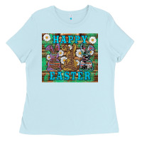 Baby Blue easter happy easter western bunnies daisies Ladies Tee - Artiststas