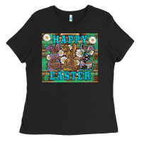 Black easter happy easter western bunnies daisies Ladies Tee - Artiststas