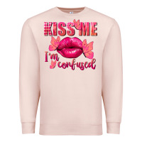 Pale Pink Kiss me i'm so confused Valentine's Day Premium Sweatshirt - FaDigitalArtStudio