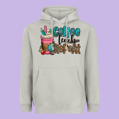 Coffee Teach Repeat Heavyweight Hoodie Designed By Oliviacreatesart