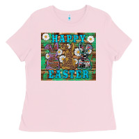 Bubblegum Pink easter happy easter western bunnies daisies Ladies Tee - Artiststas