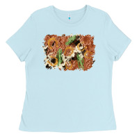 Baby Blue horseshoe cowhide cactus background Ladies Tee - AdoDesignShop