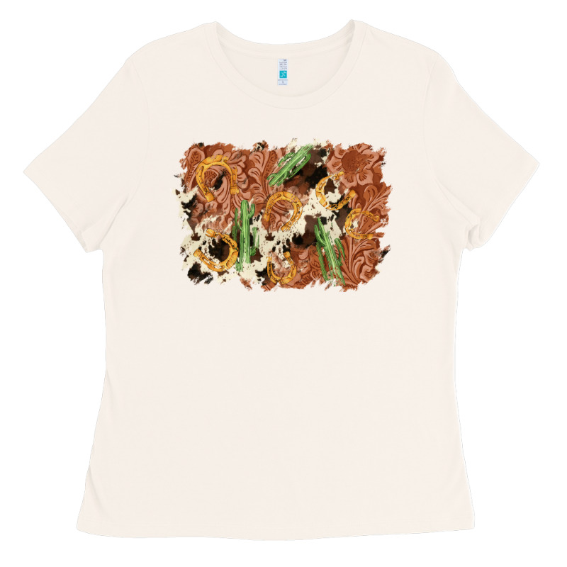 Horseshoe Cowhide Cactus Background Ladies Tee by AdoDesignShop | Teevron