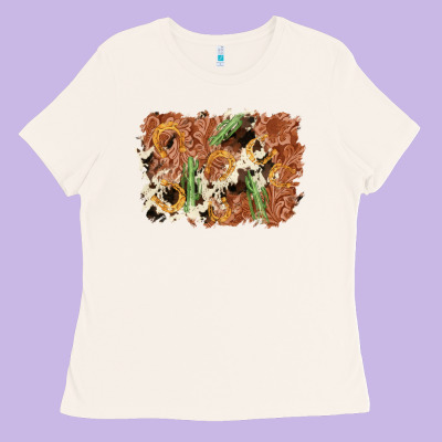 Horseshoe Cowhide Cactus Background Ladies Tee Designed By Adodesignshop