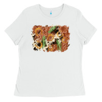 White horseshoe cowhide cactus background Ladies Tee - AdoDesignShop