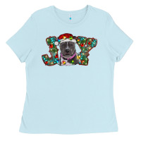 Baby Blue Christmas Pitbull Joy Ladies Tee - RanaPortraitStore